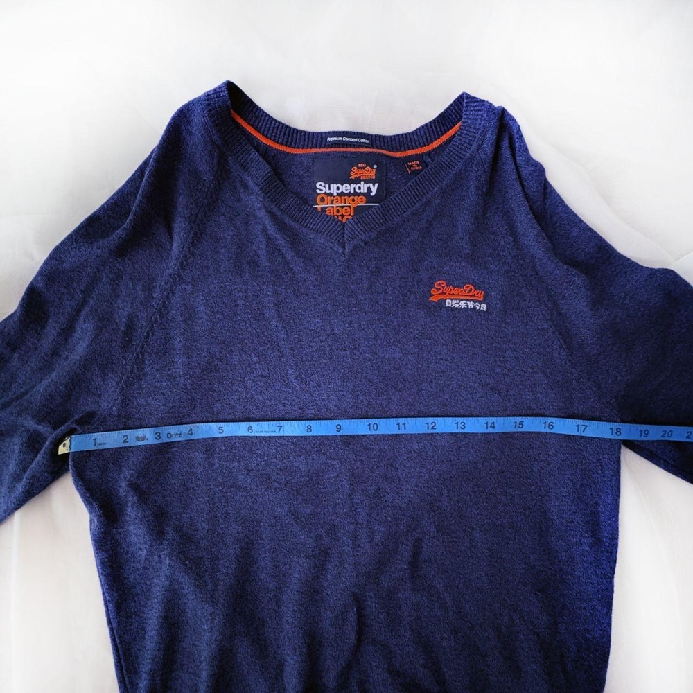 Superdry Orange Label Mens M Navy Marl V-Neck Sweater Combed Cotton - Picture 6 of 6